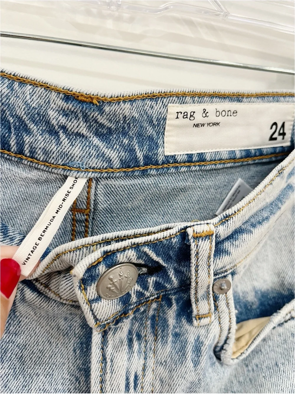 rag & bone Vintage Bermuda Denim Shorts 24 Raw Hem High Rise Light Wash Distress